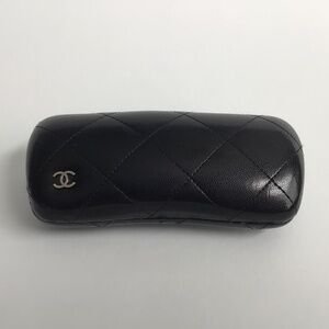 Authentic CHANEL Quilted Eyeglasses Hard Case with Silver CC Logo
